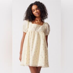 Glamorous x Urban Floral Yellow Pink Fruit Organza Babydoll Mini Dress Small NWT